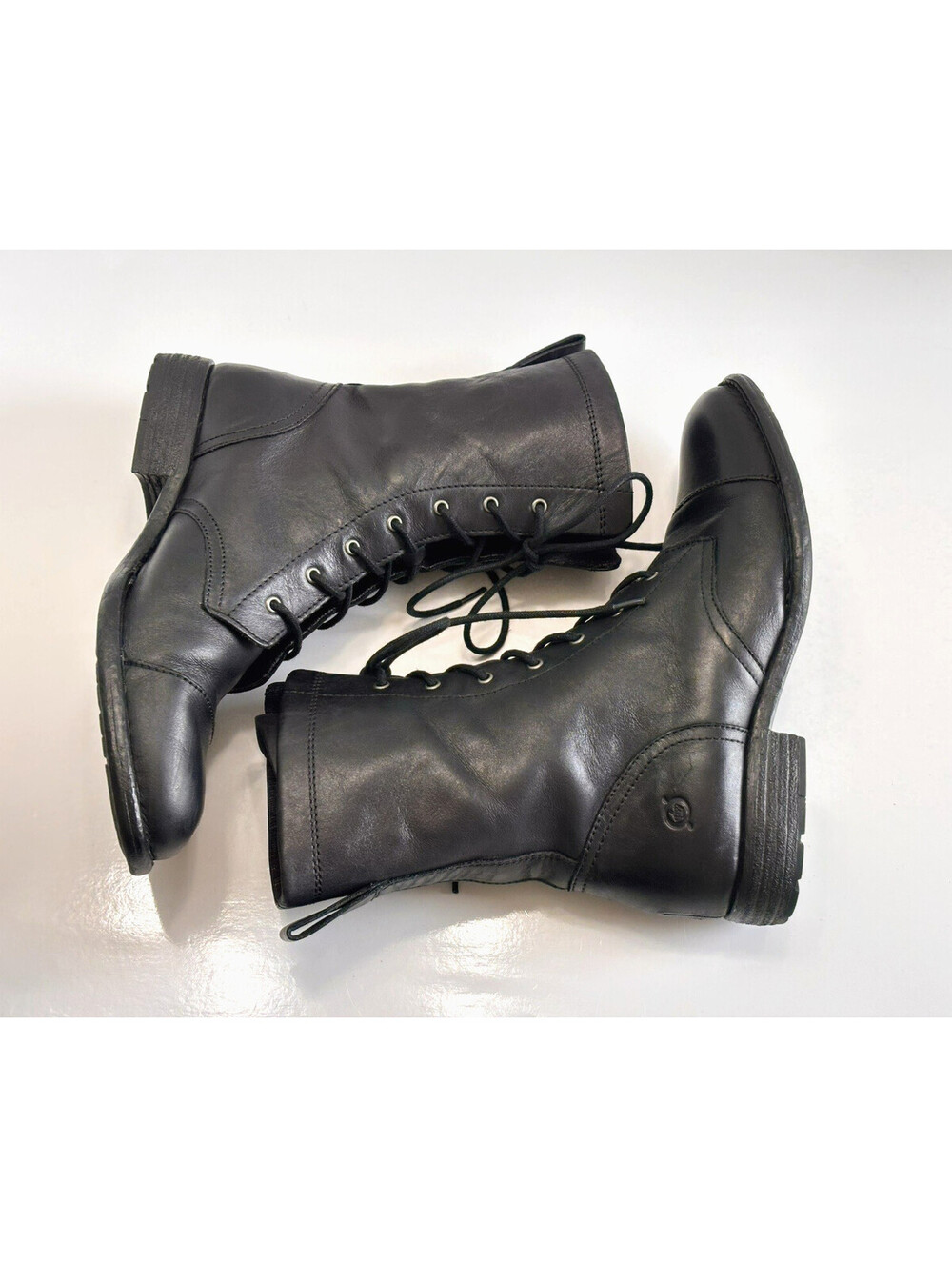 Born Neon Combat Boots Womans Size 8.5 M Black Leather Lace Up Comfort Round Toe - Picture 6 of 16